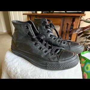 Rare leather black converse high tops!
